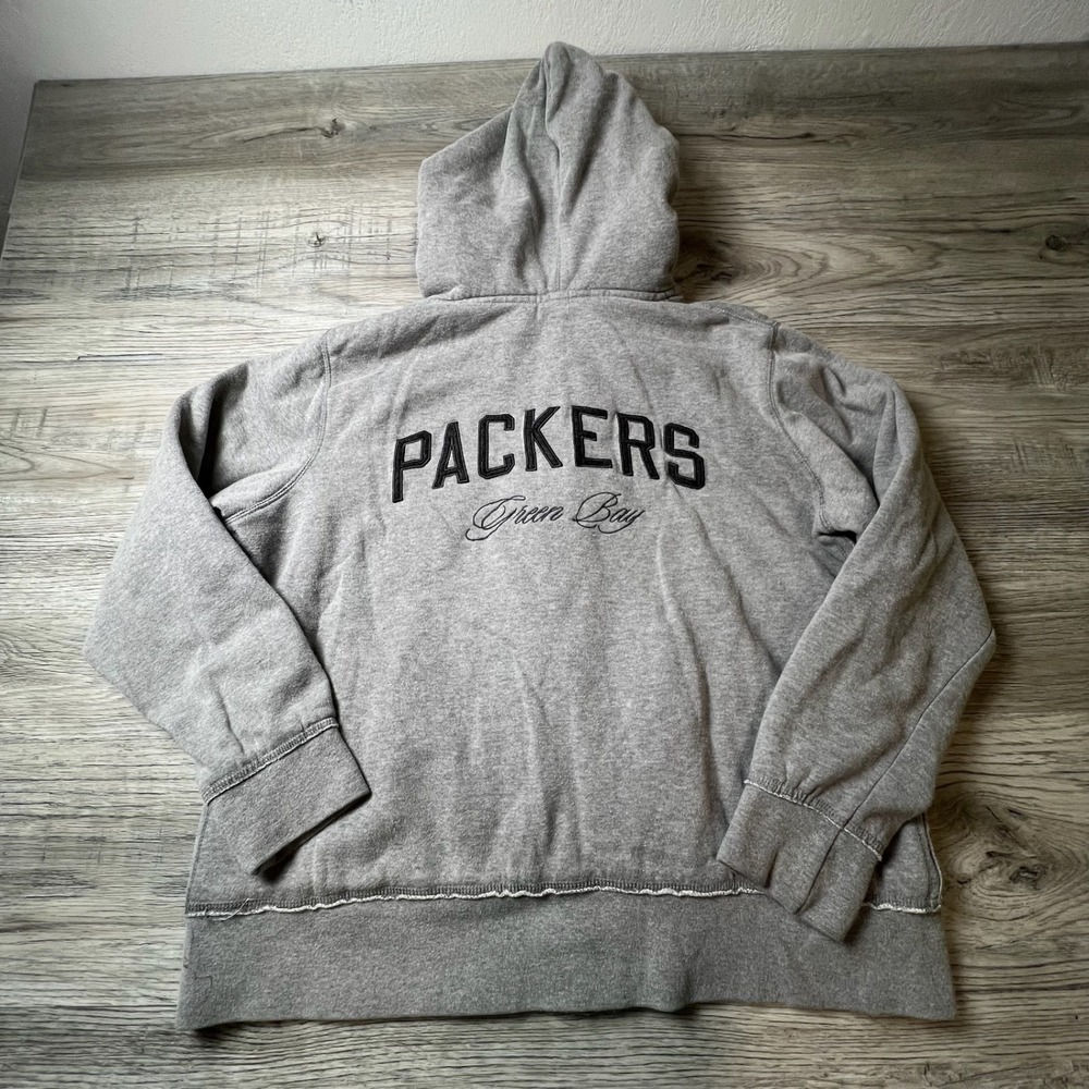 NFL Pro Line Green Bay Packers Hoodie Mens XL Gray Full‎ Zip Plaid Lined Y97